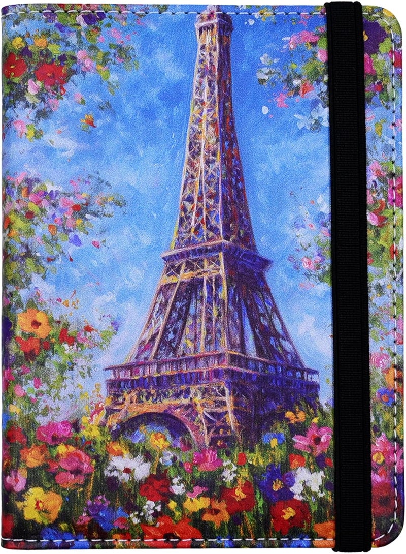 bassyil Passport Holder for Women and Men PU Leather Passport Cover for Travel (Eiffel Tower Floral) - Image 1